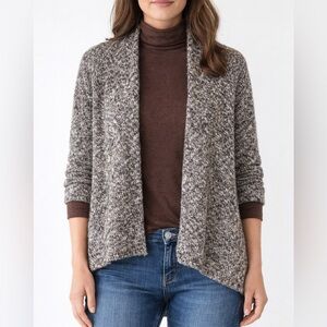 Eileen Fisher Linen Blend Knit Marled Open Front Cardigan Sz XL